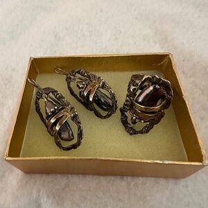 925 Sterling Silver Jewelry set with golden plated details.